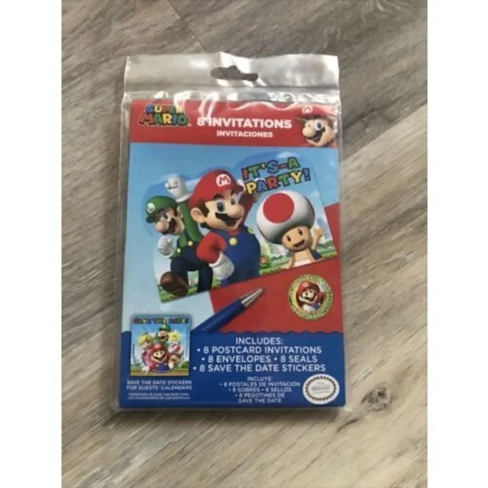 Super Mario Brothers  8 Invitations Count Birthday Party Invitations Kit.